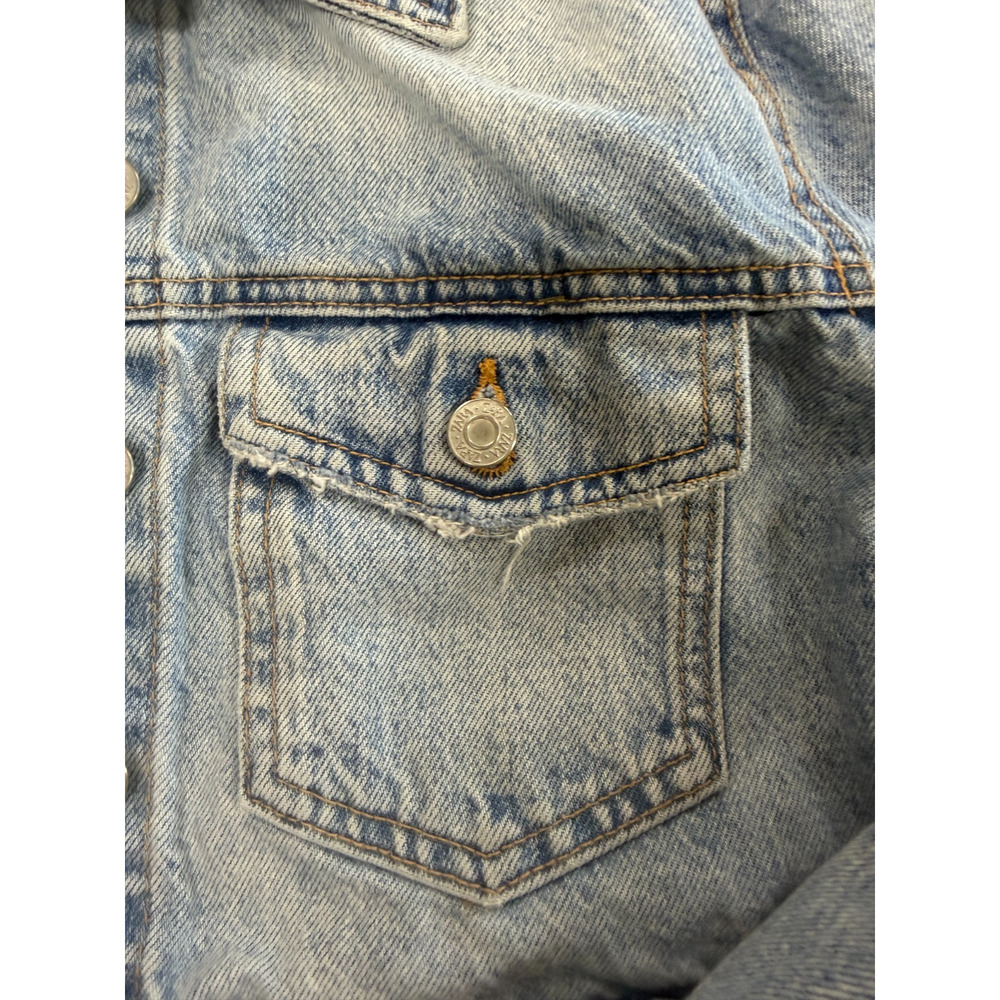 ZARA Women's Medium Cropped Denim Jacket Light Wash Blue Distressed Jean Jacket - Picture 4 of 7
